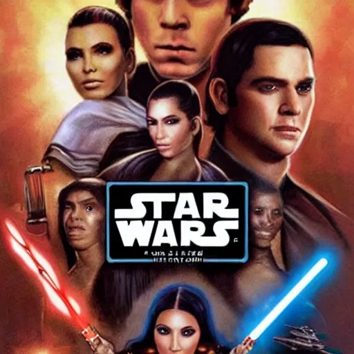 Image similar to super detailed star wars movie poster with ben shapiro, snooki and kim kardashian, 8k full HD photo, cinematic lighting, anatomically correct, oscar award winning, action filled, correct eye placement,