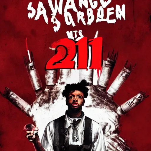 Prompt: 2 1 savage horror movie poster