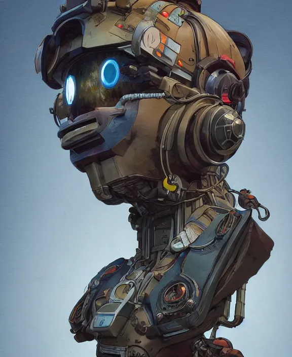 Image similar to solarpunk digital illustration pathfinder robot from apex legends, portrait by james gurney and laurie greasley, concept art, cinematic composition, hyper realism, photorealistic, dramatic lighting, highly detailed, vintage sci - fi