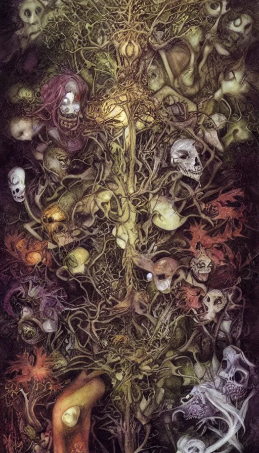 Image similar to life and death mixing together, by brian froud