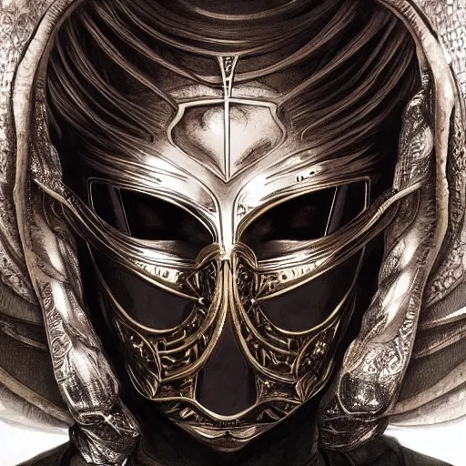 Image similar to Very very very very highly detailed epic photo of face with venetian mask, intricate, dystopian, sci-fi, extremely detailed, digital painting, artstation, concept art, smooth, sharp focus, illustration, intimidating lighting, incredible art by Artgerm and Vincent di Fate