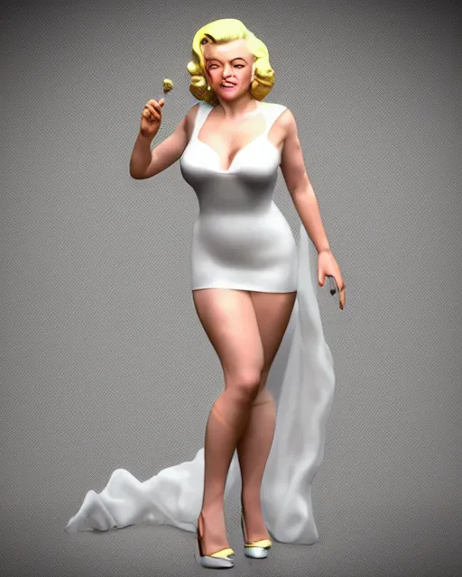 Image similar to full body 3d render of Marilyn Monroe as a funko pop, she is wearing a sheer white night gown, she is laughing, studio lighting, white background, blender, trending on artstation, 8K, highly detailed