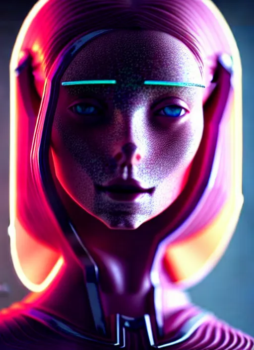 Image similar to beautiful scandinavian female humanoid with freckles, by loish, d & d, fantasy, cyber neon lighting, futurism, intricate futuristic jewelry accessories, cyberpunk high fashion glossy latex suit, profile posing, perfect anatomy, hyper photorealistic, digital photography, artstation, pinterest, concept art, art by pascal blanche and greg rutkowski,