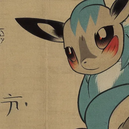 Prompt: Eevee in Japanese art style, nihonga, old Japanese art