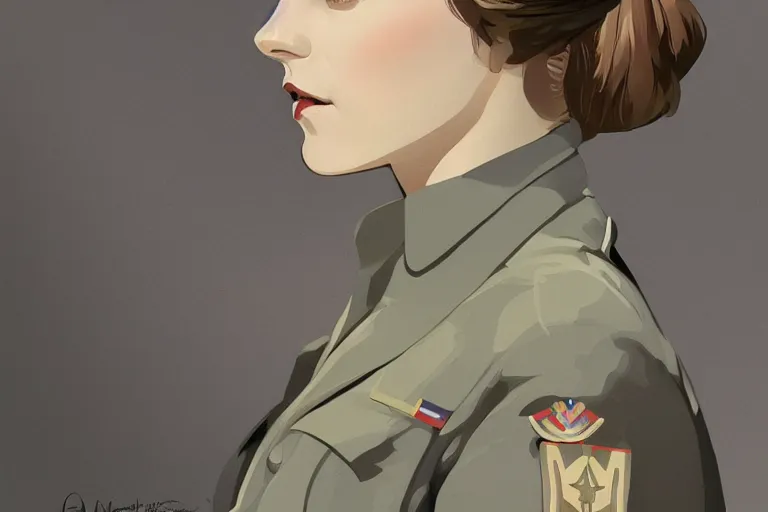 Image similar to Emma Watson in WW2 uniform vector art by moebius and atey ghailan by james gurney by vermeer by George Stubbs full body full body full body full body trending on artstation