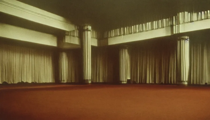 Prompt: 70s movie still of a man with very very long arms in an empty soviet ballroom, eastmancolor, heavy grain, high quality, higly detailed, liminal space
