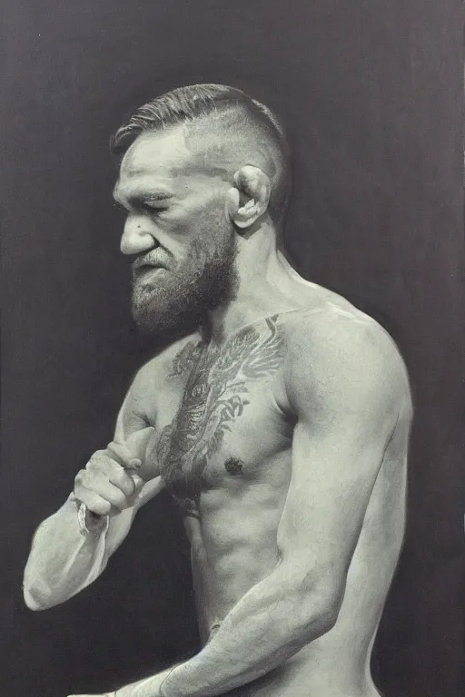 Image similar to full body portrait of conor mcgregor as mahatma gandhi, oil on canvas by william sidney mount, hindu art, great soul, irish folk, trending on artstation