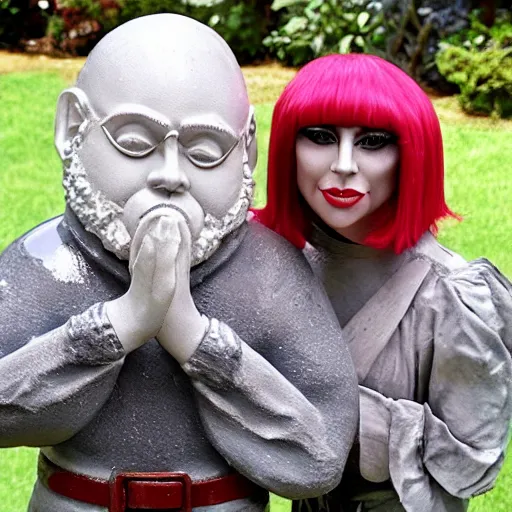 Image similar to photo of a ceramic garden gnome with the face of Lady Gaga