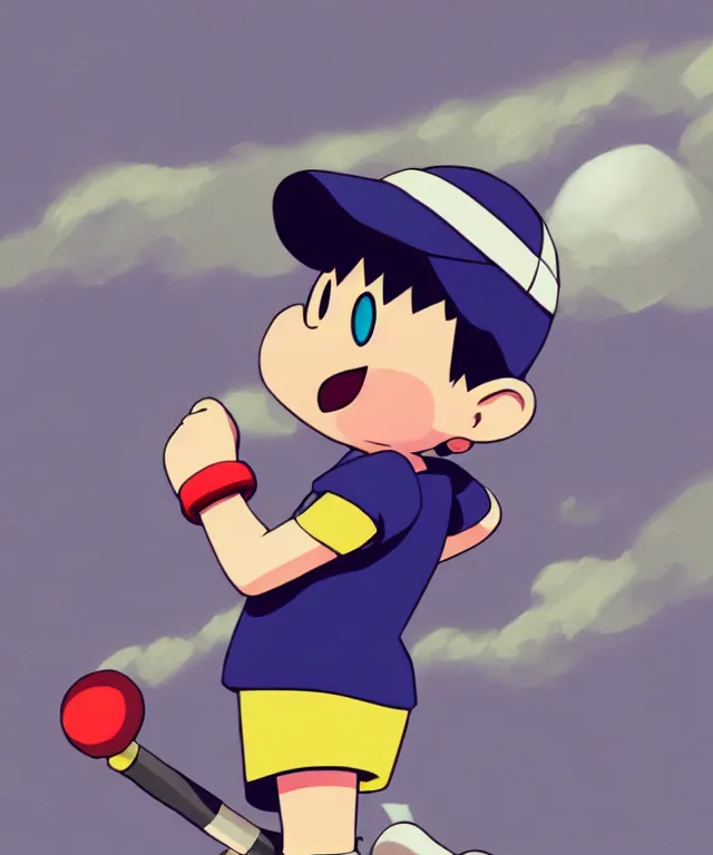 Prompt: ness from earthbound in the art style of ufotable studios, crisp 8 k line art, digital painting, artstation, concept art, matte, sharp focus, hyper realistic lighting, illustration