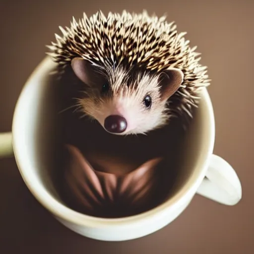 Image similar to baby hedgehog sitting in a teacup, photography, minimalistic, 8 k