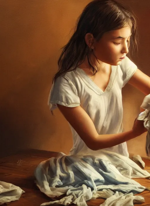 Image similar to a beautiful detailed photo of a girl paining her clothes on with oil paint, realistic, f 8, 4 k hd wallpaper
