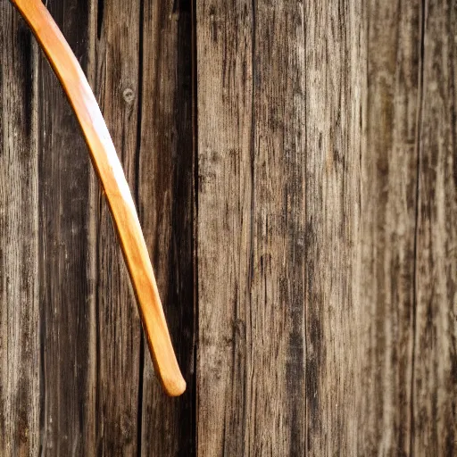 Image similar to stock photo of a strung wooden longbow, realistic