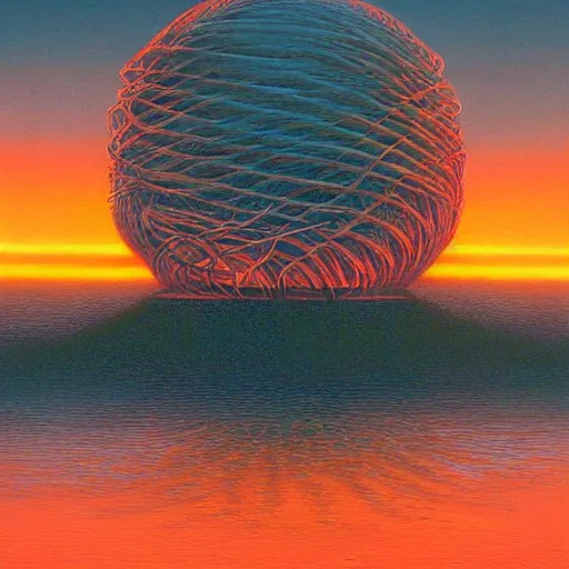 Prompt: bio-futurism,utopia,differential growth,beautiful sunset,michael whelan,photorealistic,detailed