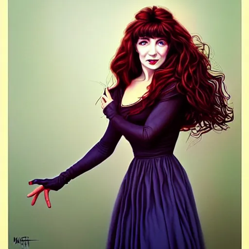 Image similar to richly detailed color illustration very beautiful kate bush illustrated by artgerm and mina petrovic and timothy kong and marina federovna. 3 - d shadowing, wuthering heights