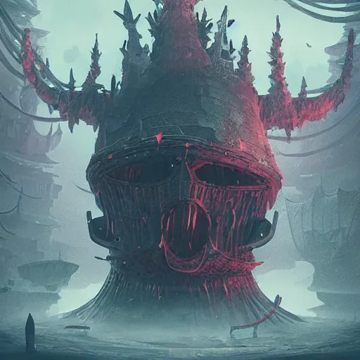 Image similar to patrick star as a dark souls boss, dark, digital art, concept art by mike winkelmann,