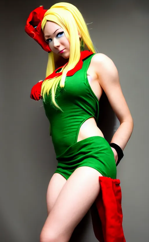 Image similar to cosplaying as cammy from street fighter, professional photo, trending on deviantart