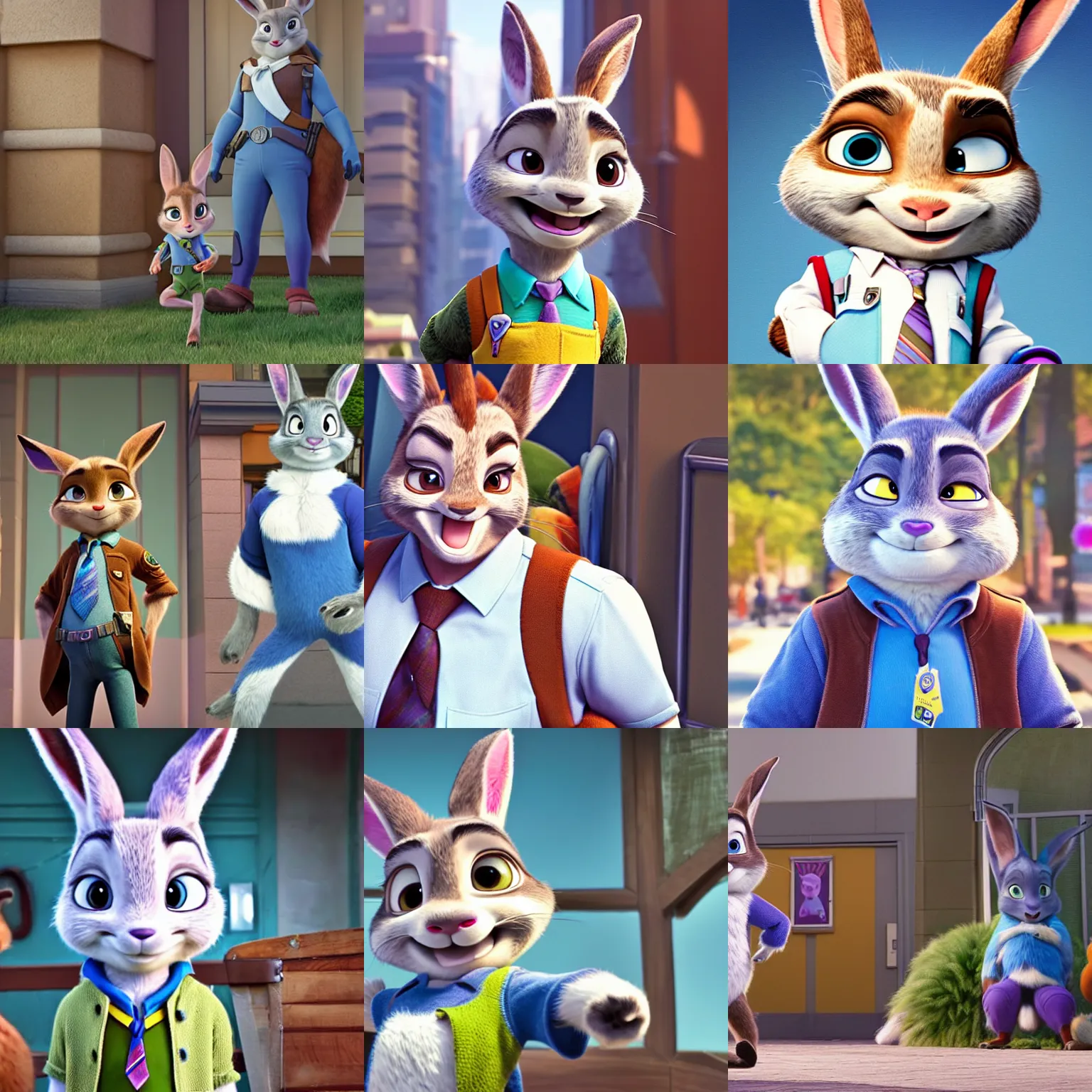 Prompt: young Jack Nicholson as Judy Hopps in live-action version Zootopia, principal set photography, publicity cosplay, live-action photography cinematography