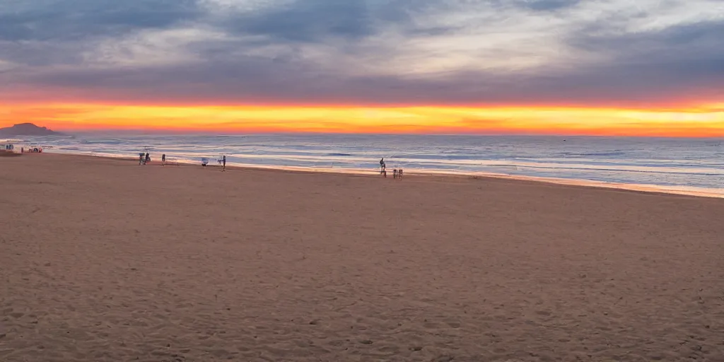 Prompt: a photo of santa monica beach at sunset with no people