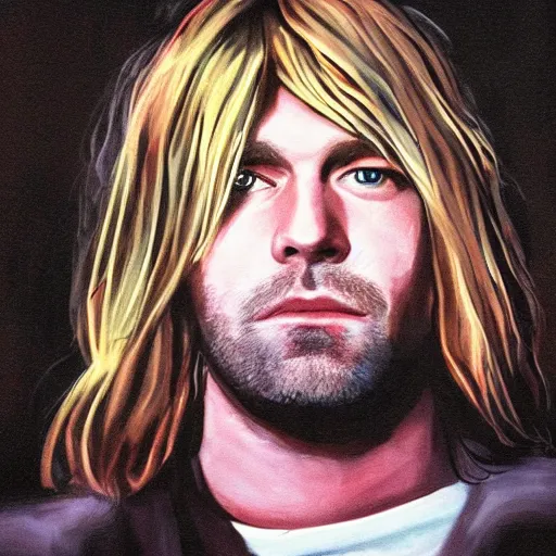 Prompt: portrait of Kurt Cobain if he were still alive in 2022, dramatic lighting