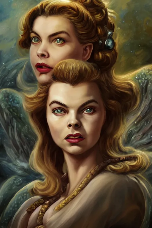 Prompt: A fantasy comic book style portrait painting of Ingrid Bergman, Anya Taylor-Joy, Cory Chase, hybrid, as an Atlantean Reptilian Warrior, François Boucher, Oil Painting, Mystical Valkyrie, unreal 5, DAZ, hyperrealistic, octane render, Regal, Refined, Detailed Digital Art, RPG portrait, Michael Cheval, Walt Disney (1937), William-Adolphe Bouguereau, Steampunk, dynamic lighting, Highly Detailed, Cinematic Lighting, Unreal Engine, 8k, HD