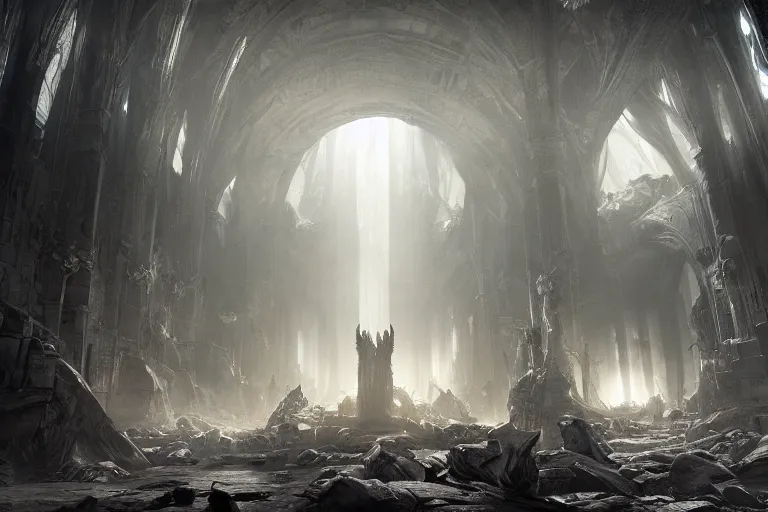 Image similar to The Hall of the Fallen, dramatic lighting, intricate, cinematic, featured on artstation
