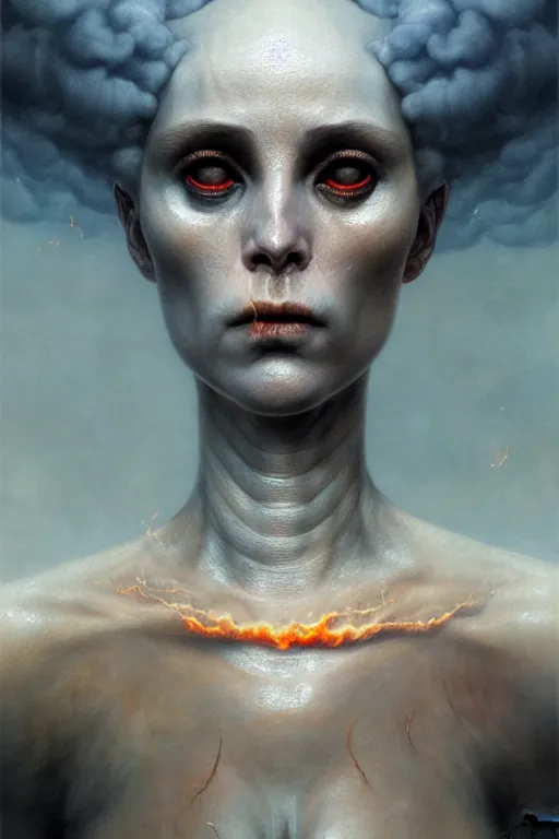 Prompt: pearlescent lilith the mother of all monsters, big white eyes, fire! & smoke, raining ash, fine art masterpiece, highly detailed dino valls wayne barlowe machiej kuciara, dramatic lighting, long shot, low angle, uhd 8 k, sharp focus