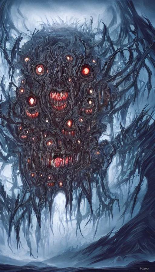 Prompt: a storm vortex made of many demonic eyes and teeth, by disney concept artists