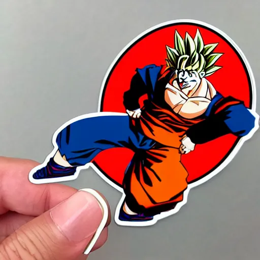 Image similar to die cut sticker, goku one piece style, splatter paint