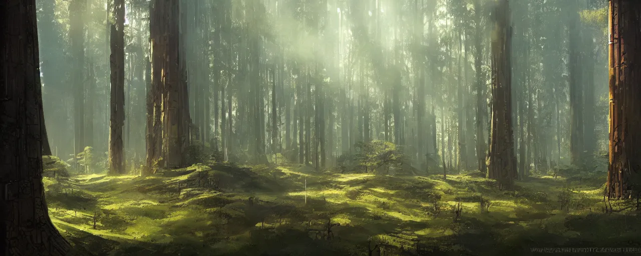 Image similar to the forest landscape from star wars in the artstyle of finnian macmanus, john park and greg rutkowski