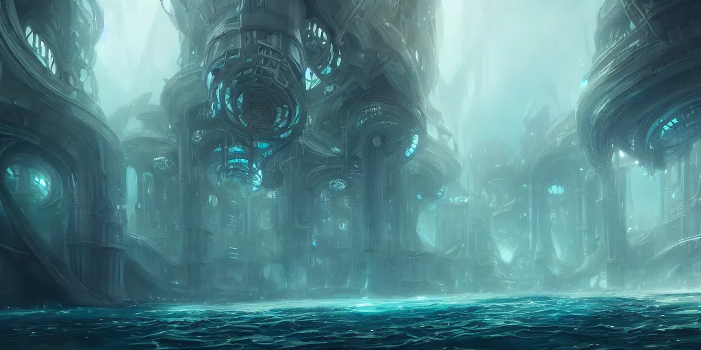 Prompt: underwater city, style epic, symmetrical, insanely detailed, style of charlie bowater, role thomas style ocatne render, artstation trend, hyper detail, epic art style, cinematic, concept art