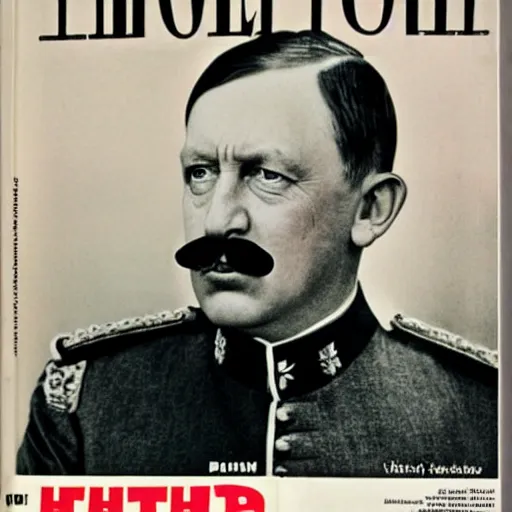 Image similar to the queen of england with hitler mustache in a magazine cover photo. highly detailed hair
