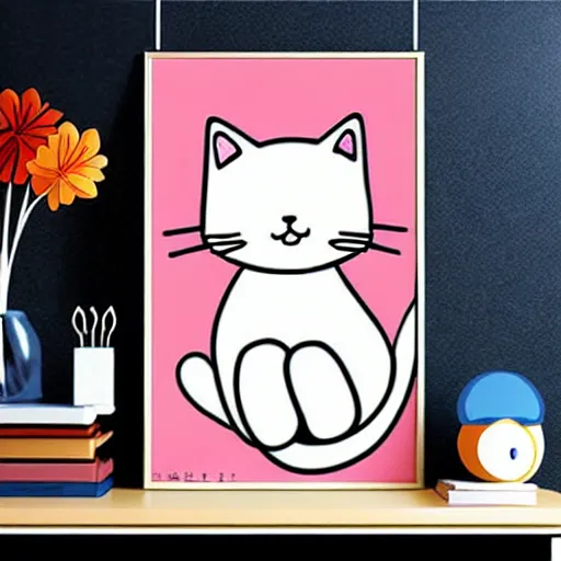 Image similar to Kawaii anime cute cat, art poster graphic