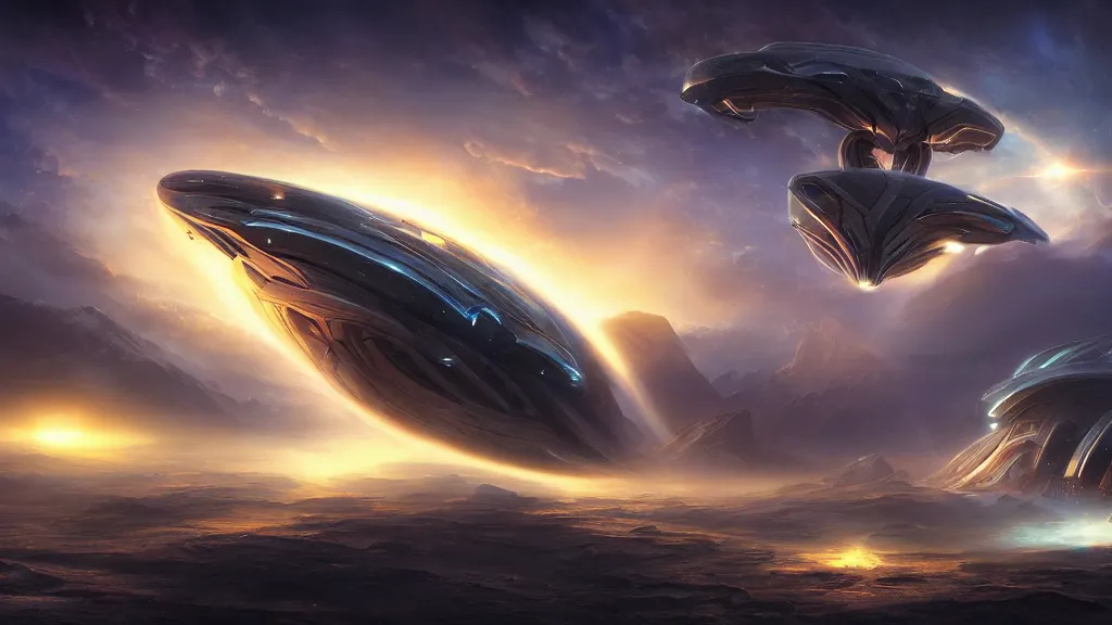 Prompt: protoss spaceship by marc adamus, beautiful dramatic lighting