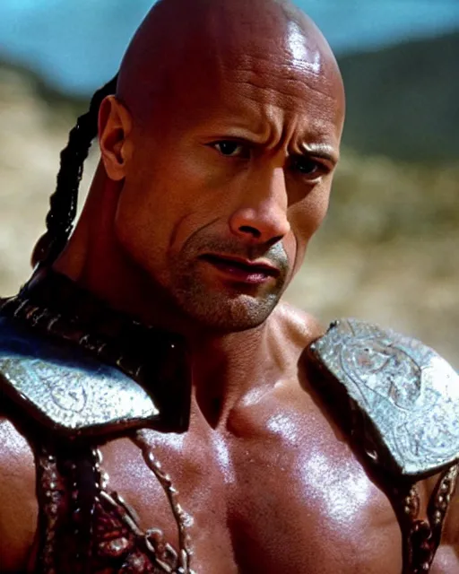 Image similar to film still close up shot of dwayne johnson as maximus from the movie gladiator. photographic, photography