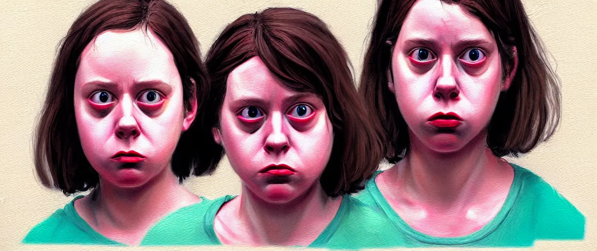 Prompt: colored oil painting character study of female todd solondz | vivid colors : storyboard, dramatic and emotional, concept design, realistic. by gabriel hardman, joe alves, j. todd anderson, chris bonura. cinematic atmosphere, detailed and intricate, perfect anatomy