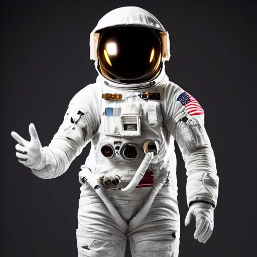 Prompt: photograph of an astronaut, black background, only arms and legs are lit, full body photo,, 8 k