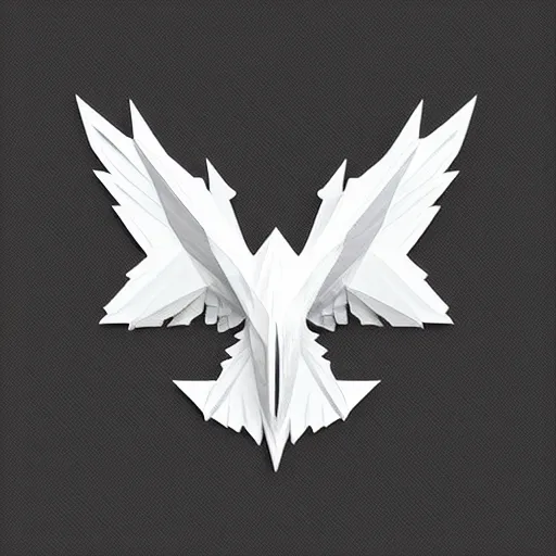 Image similar to 2 dimensional, vector, low poly, white eagle icon, black background, cgsociety, artstation