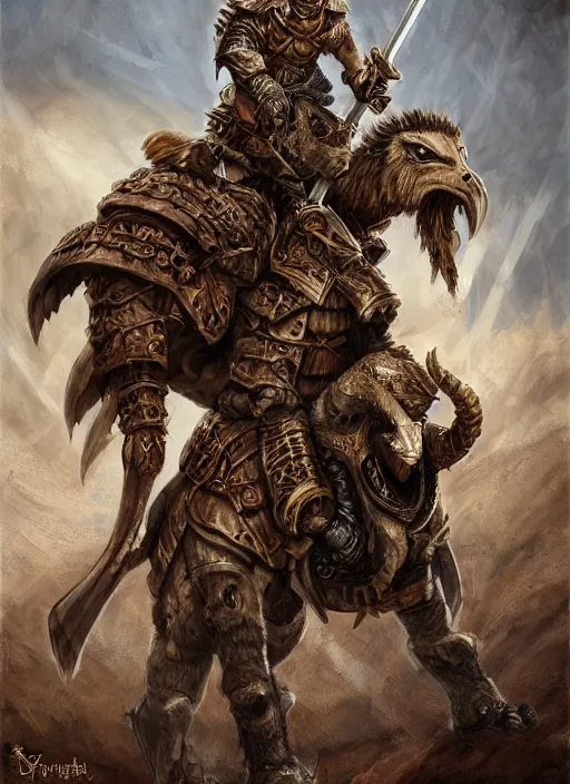 Prompt: Gnoll, metal armor, holding a lance, riding a camel, facing the camera, D&D, fantasy, digital art, realistic, artstation