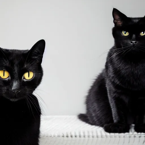 Prompt: photograph of a black cat sitting in a white room