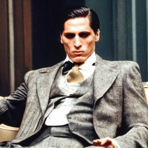 Image similar to Live Action Still of Jerma in The Godfather, real life, hyperrealistic, ultra realistic, realistic, highly detailed, epic, HD quality, 8k resolution, body and headshot, film still