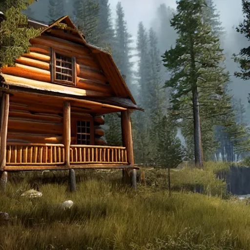 Image similar to a cabin in the woods unreal engine