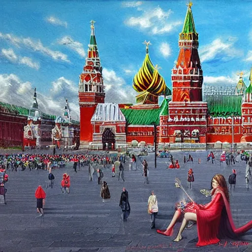 Image similar to fantasy_artwork_hyper_detailed_very_very_very_very_very_very_very_very_very_very_very_very_very_very_very_very_very beautiful painting of Dragon on the Red square, Moscow, matte painting