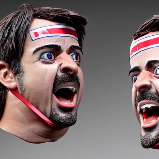 Image similar to wax figure of fernando alonso, screaming,, realism, 4 k, award winning photograph octane render, award winning photograph