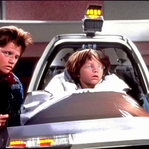 Prompt: a scene from the movie back to the future ( 1 9 8 5 ) starring tom holland and quentin tarantino