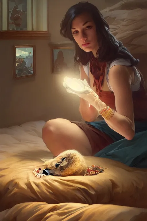 Image similar to groundhog cooking meth lies on the bed, realistic portrait, highly detailed, digital painting, artstation, concept art, smooth, sharp focus, illustration, cinematic lighting, art by artgerm and greg rutkowski and alphonse mucha