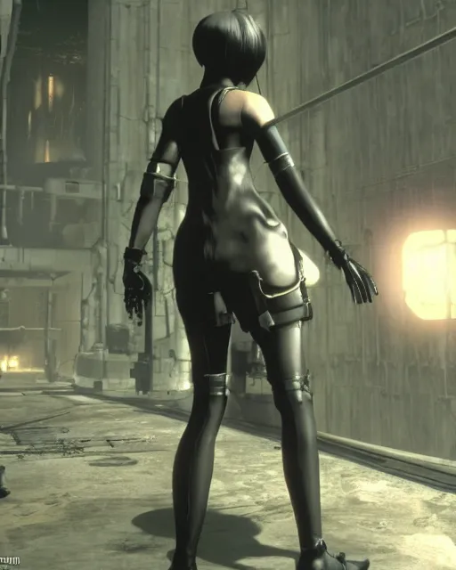 Image similar to film still close - up shot of 2 b nier automata from the movie half life game ( 1 9 9 8 ). photographic, photography