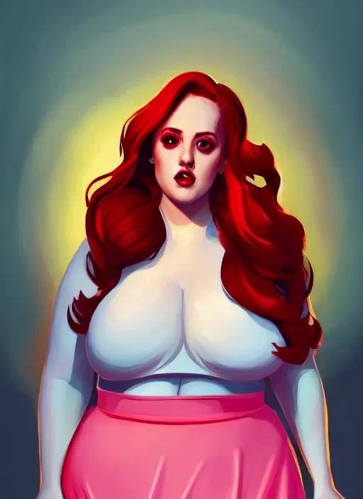 Prompt: full body portrait of teenage cheryl blossom, obese, bangs, sultry, realistic, red hair, sultry smirk, wavy hair, pink skirt, fat, belly, intricate, elegant, glowing lights, highly detailed, digital painting, artstation, concept art, smooth, sharp focus, illustration, art by wlop, mars ravelo and greg rutkowski