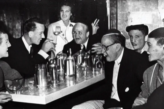 Image similar to a 1 9 5 0 s photo of the pope drinking at a bar