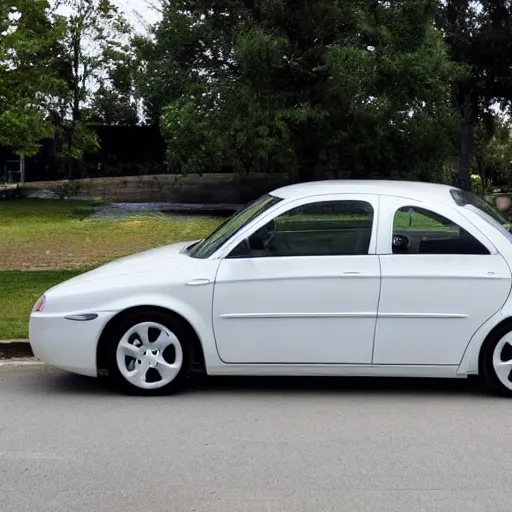 Image similar to a mid 2000s car with its doors replaced with white wooden doors