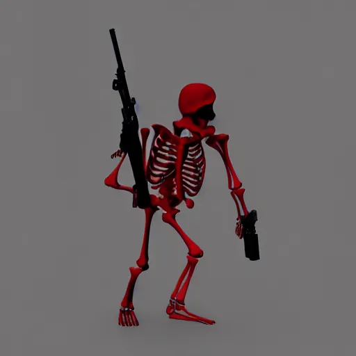 Image similar to a skeleton in a red hoodie with a rifle ultrarealism